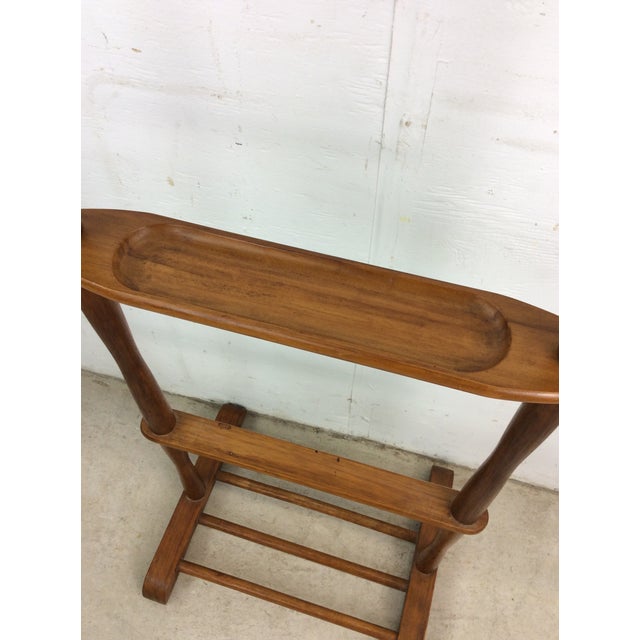 1960s Mid Century Modern Solid Wood Gentleman’s Valet With Carved Accessory Dish For Sale - Image 5 of 12