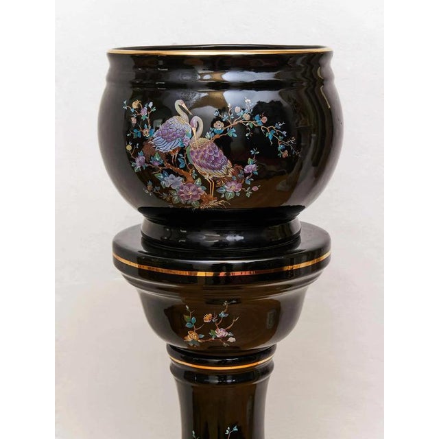 Porcelain Planter on Pedestal with Peacock Decor For Sale - Image 9 of 9