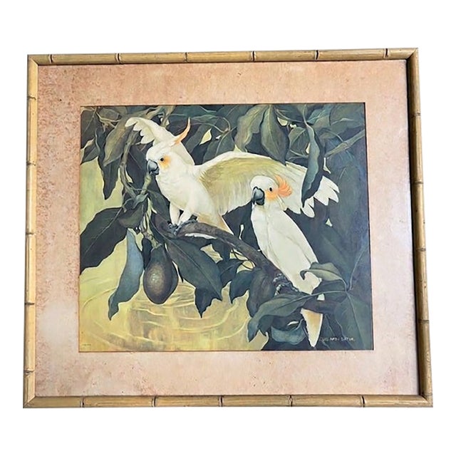 Vintage Mid-Century 1942 Jessie Arms Botke “Citron Cockatoos and Avocado” Lithograph, u.s. Print No. 730, Published by Catalda Fine Arts, Inc., Ny For Sale