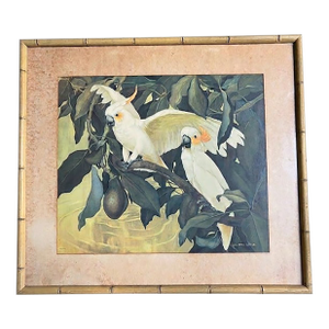 Vintage Mid-Century 1942 Jessie Arms Botke “Citron Cockatoos and Avocado” Lithograph, u.s. Print No. 730, Published by Catalda Fine Arts, Inc., Ny