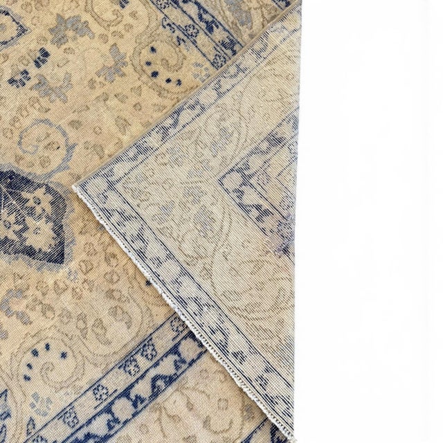 Antique Sivas Rug | 3'7" X 5'10" | Ivory Field With Refined Blue Floral Design For Sale - Image 4 of 5