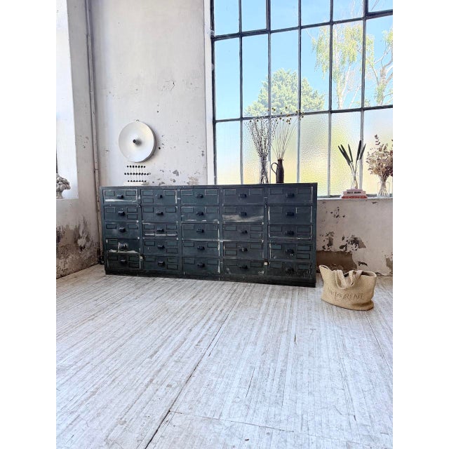 Blue Patinated Oak and Beech Workshop Cabinet with Drawers, 1950s For Sale - Image 4 of 18