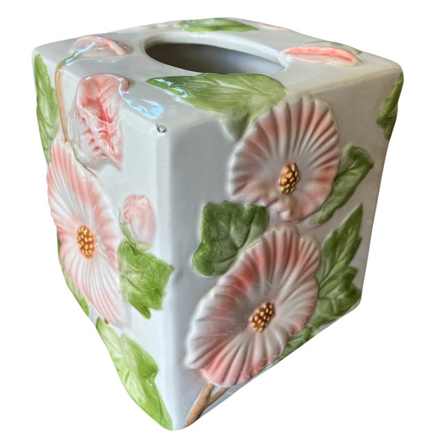 Fitz & Floyd Porcelain Tissue Box Cover – Hummingbird & Hibiscus Motif For Sale In Jacksonville, FL - Image 6 of 9