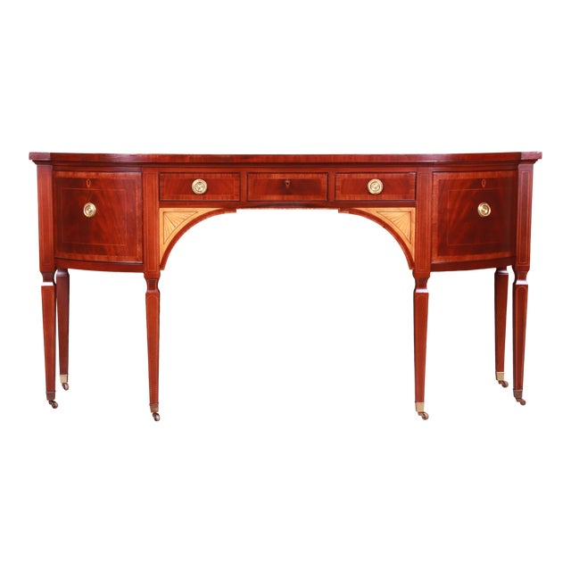 Baker Furniture Stately Homes Sheraton Bow Front Inlaid Mahogany Sideboard For Sale
