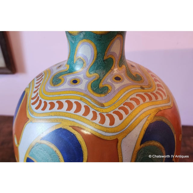 Blue Rare Monumental Antique Art-Nouveau Dutch Holland Large Gouda Pottery Vase #711 C1918 For Sale - Image 8 of 14