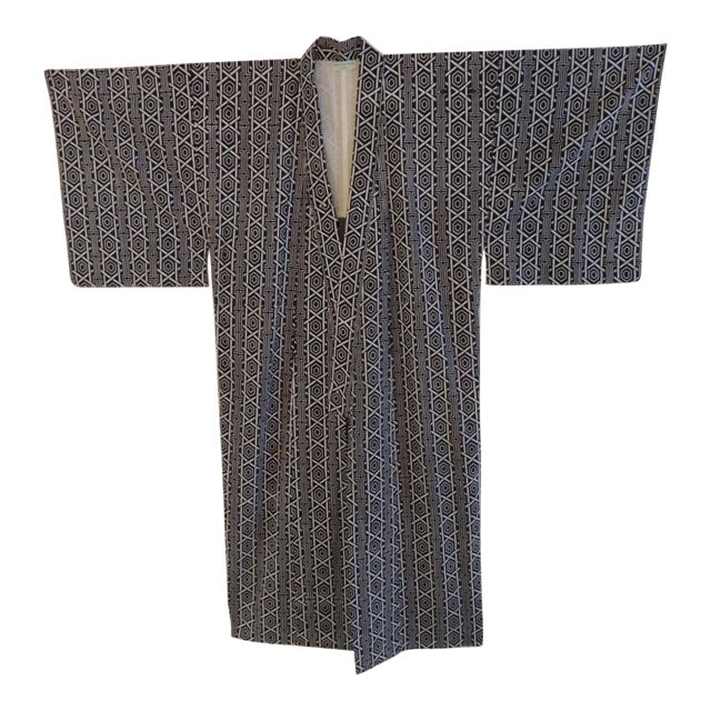 Wearable Blue and White Cotton Printed Fabric Kimono For Sale