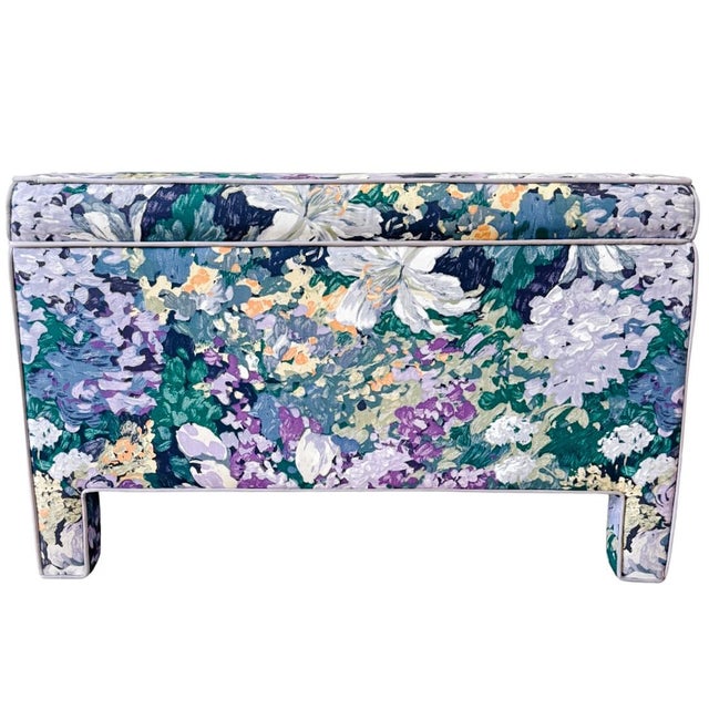 Late 20th Century Pair of Vintage Impressionist Floral Upholstered Parsons Style Bench Ottomans For Sale - Image 5 of 13