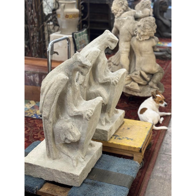 Sculpture Materials 1920s–30s Winged Griffon Gargoyles With Shields - Set of 2 For Sale - Image 7 of 12