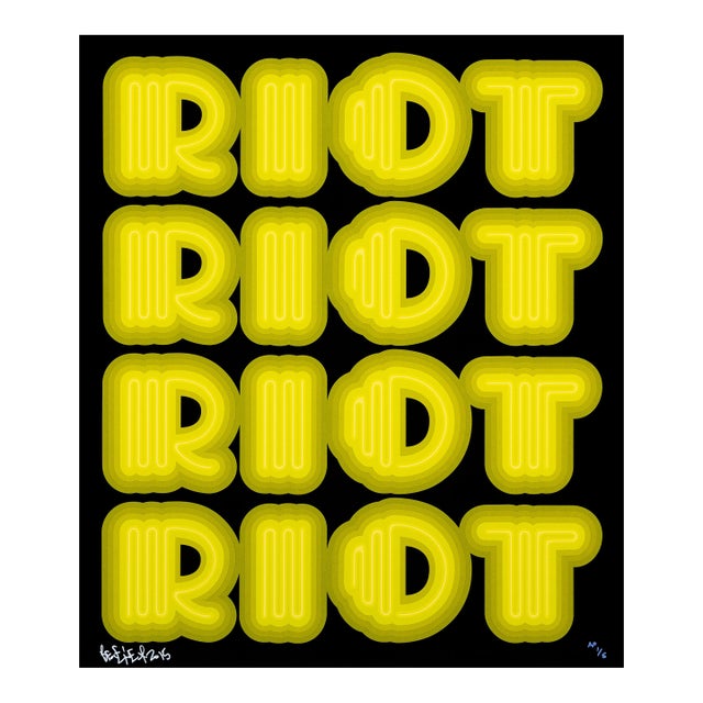 Ben Eine, Riot (Acid Green), Rare Large Hand Signed Screen Print, 2015 For Sale