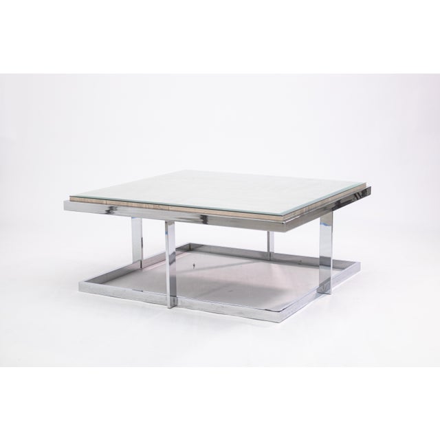 1970s Vintage 1970s Milo Baughman Chrome Glass & Travertine Stone Square Coffee Table For Sale - Image 5 of 7