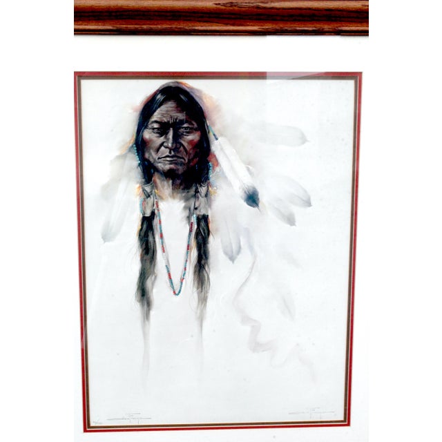 Mid-Century Modern Ozz França Signed "Sitting Bull" 1986 Lithograph Portraiture 33/950 – Custom Oak Frame For Sale - Image 3 of 16