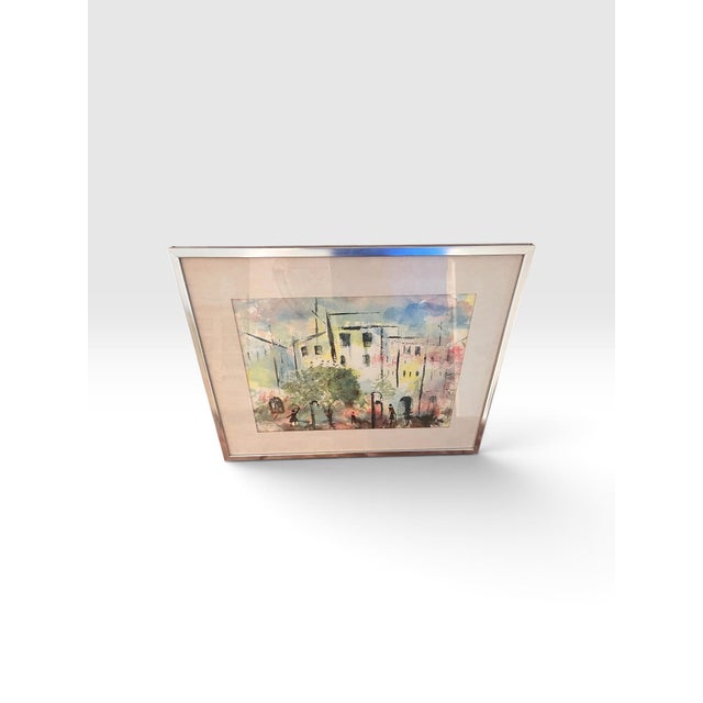 Pearl Gordon 1982 Signed Original Modernist Watercolor Cityscape For Sale - Image 4 of 6