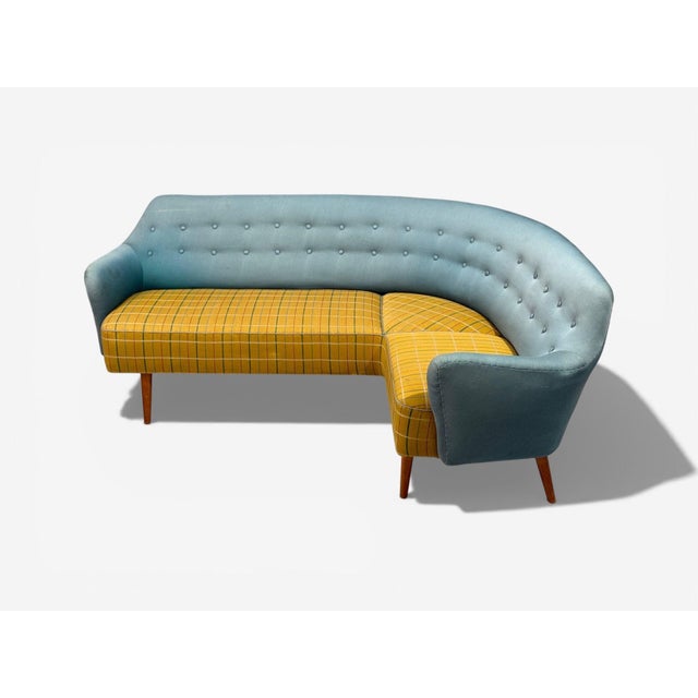 Danish Modern, Corner Sofa, Fabric, Wood, Denmark, 1950s For Sale - Image 9 of 12