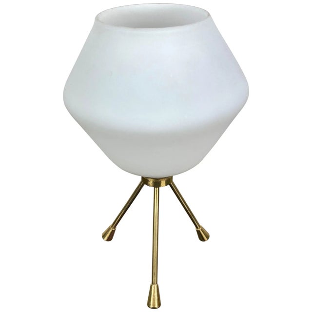 Brass & Opaline Glass Tripod Table Lamp, Italy, 1960s For Sale - Image 10 of 10