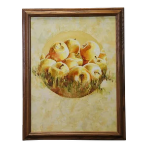 Mid 20th Century Vintage Susan Fearday Golden Apples Fruit Still Life Oil Painting on Canvas, Framed