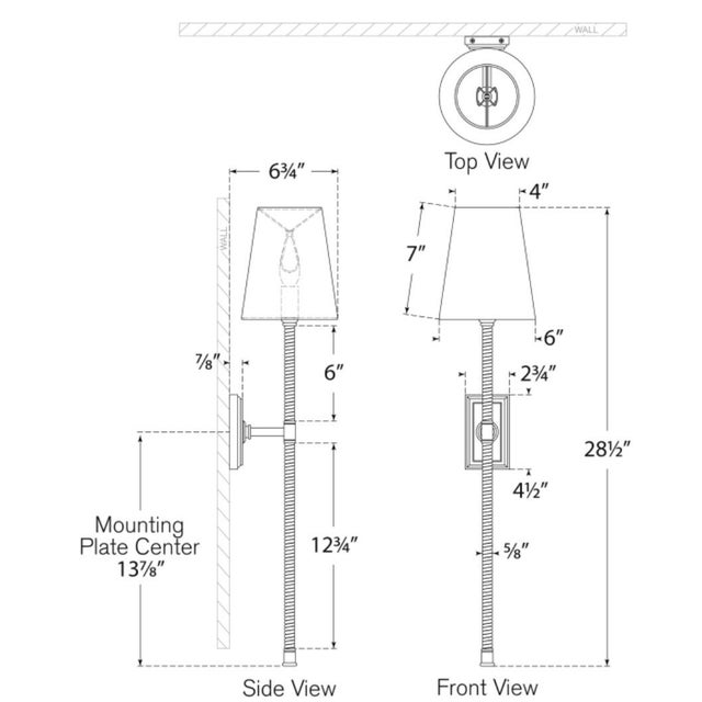 Wood Chapman & Myers for Visual Comfort Signature Basden 29" Tail Sconce in Polished Nickel and Black Rattan with Linen Shade For Sale - Image 7 of 8