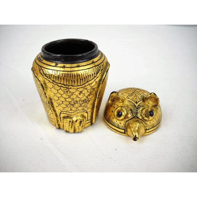 Paint Burmese Lacquer & Gilt Horned Owl Box For Sale - Image 7 of 9
