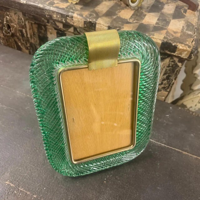 Art Deco 1990s Barovier Style Art Deco Green Murano Glass Picture Frame For Sale - Image 3 of 14