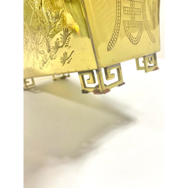 Metal 1970s Greek Footed Asian Brass Cachepot Planter For Sale - Image 7 of 10