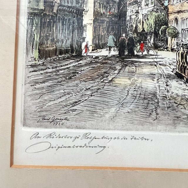 Printmaking Materials Early 20th Century Signed Original Handcolored Etching of Rothenburg on the Tauber by Paul Geissler For Sale - Image 7 of 10