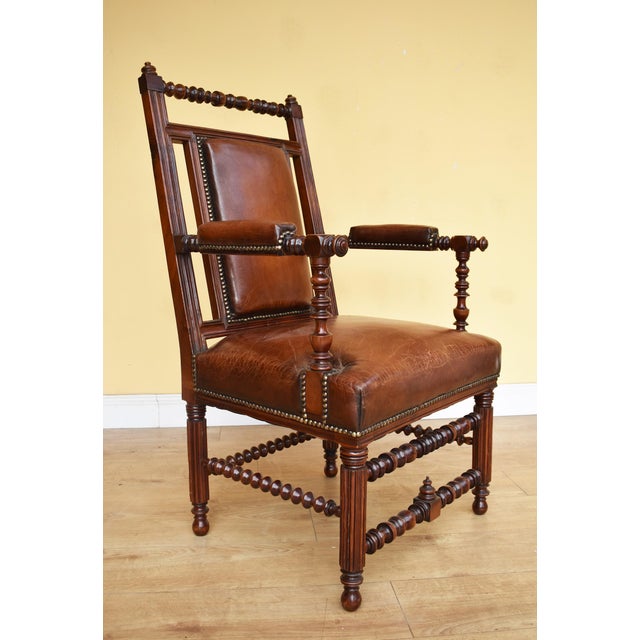 Wood Set of 19th Century Victorian English Gothic Revival Walnut Armchairs For Sale - Image 7 of 13