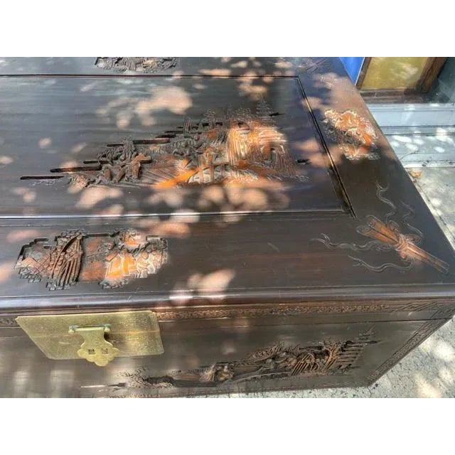 Large 60 Inches 1900s Antique Asian Camphorwood Trunk Coffee Table For Sale - Image 4 of 7