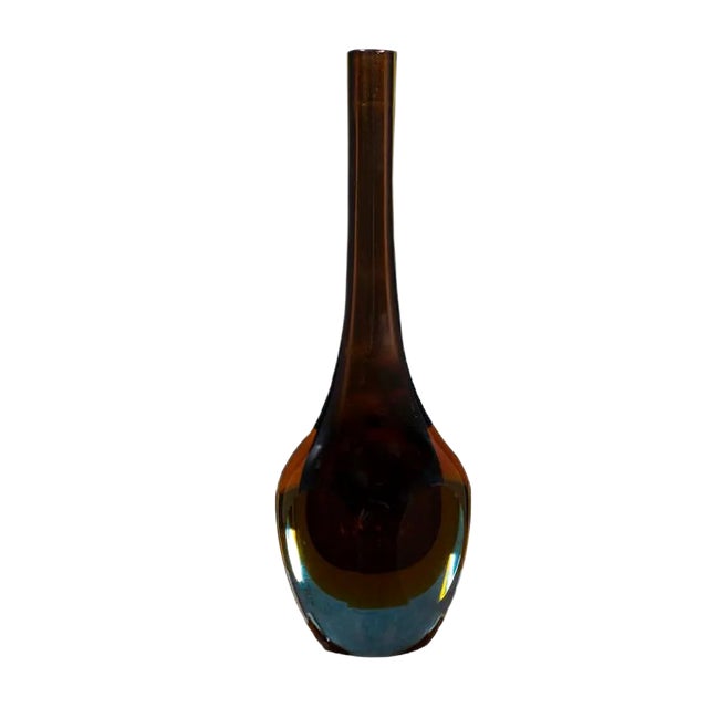 Mid-Century Murano Brown & Orange Vase For Sale