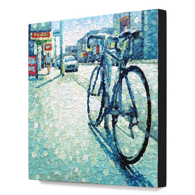 Contemporary Trust the Unfolding - Original Urban Still Life Pointillist Acrylic Painting For Sale - Image 3 of 9