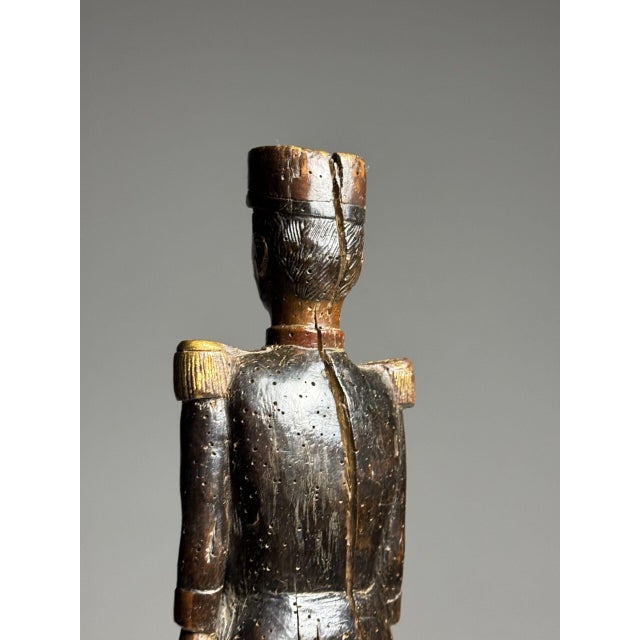Hand-Carved Statue of a French Officer, 19th Century, Oak on Stone Base For Sale - Image 6 of 17
