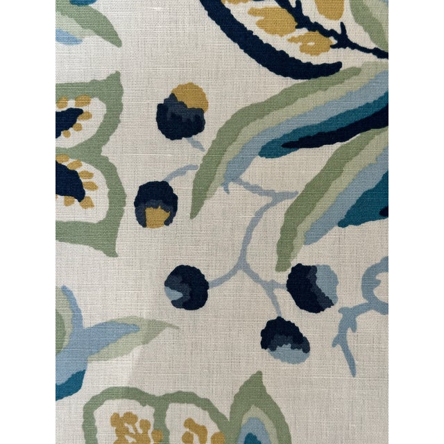Schumacher 180970 Alexandra Vine Linen Navy and Leaf Fabric 3 7/8 Yards Inspired by Jacobean crewel, Alexandra Vine Linen...