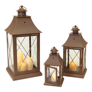 Classic Brown Metal Lantern (Set of 3) For Sale
