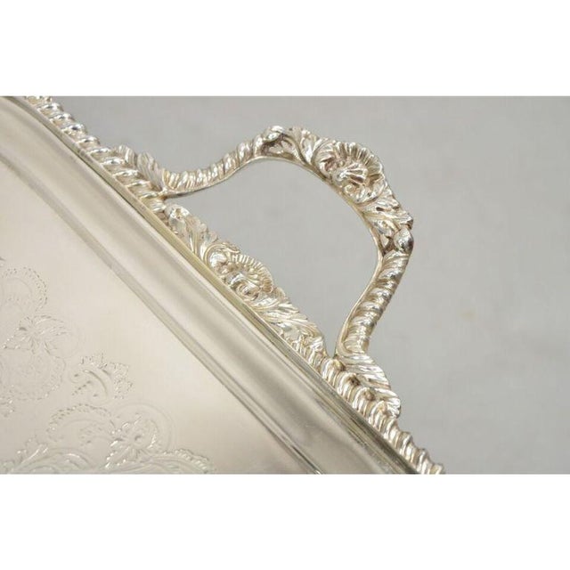 Antique English Victorian Silver Plated Twin Handle Serving Platter Tray For Sale - Image 10 of 11