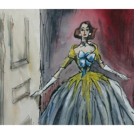 Fabulous original watercolour by Hays (19)51 depicting an elegant lady in a stunning ball gown! Image Sz: 25"H x 21 1/2"W