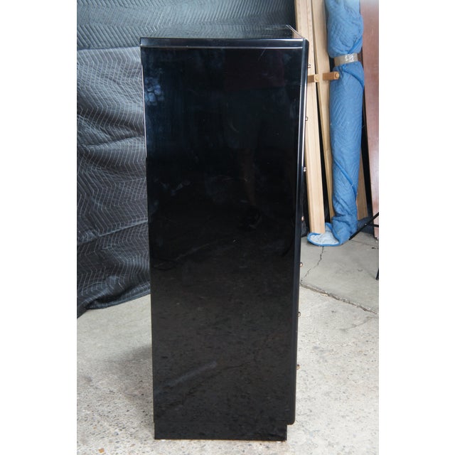 Black 1980s Henredon Scene Three Art Deco Style Walnut Burl Black Lacquer Tallboy Dresser For Sale - Image 8 of 14