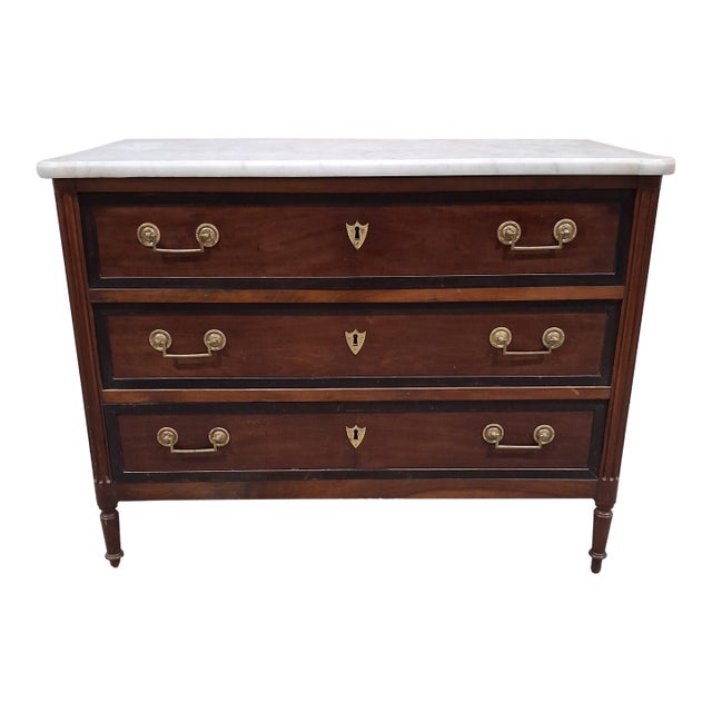 19th Century French Directoire Walnut Marble Top Commode For Sale