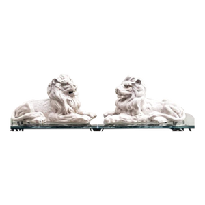 Large Pair of Recumbent Glazed Ceramic Lions - Statement Pieces