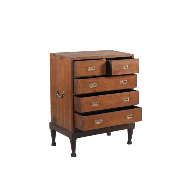 Antique Anglo-Indian Teakwood Campaign Chest of Drawers on a Legged Base For Sale - Image 4 of 5