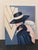 Vintage 1986 "Glam Girl" lithograph print by Ferraro, featuring a glamorous woman in an oversized black hat with red lips...