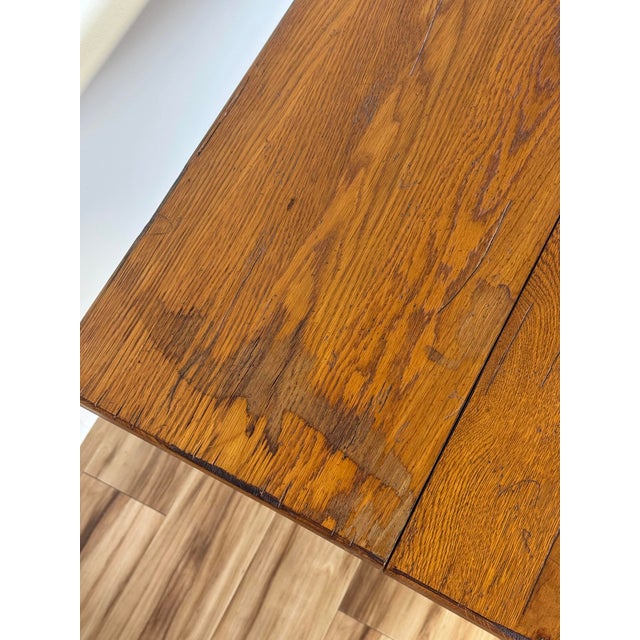 Vintage Solid Wood Tuscan Farmhouse Style Drop Leaf Trestle Table For Sale - Image 16 of 17