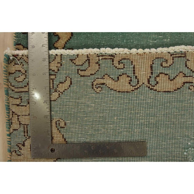 Tabriz Runner 3’1” X 12’9” Green Wool Vintage Distressed Hand-Knoted Rug For Sale - Image 12 of 12