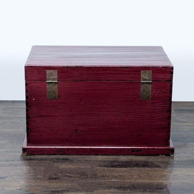 Wood Asian Storage Trunk With Brass Hardware For Sale - Image 7 of 11