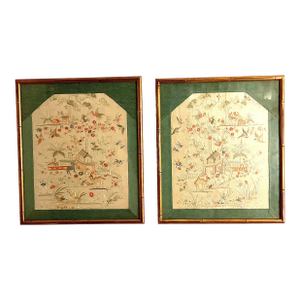 Antique Japanese Embroidered Silk Panels-Opposites