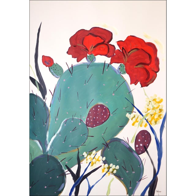 Prickly Pear Cactus, Illustration Style Diptych, Desert Landscape, Large Diptych, Original Painting on Watercolor Paper by Romina Milano For Sale - Image 4 of 10