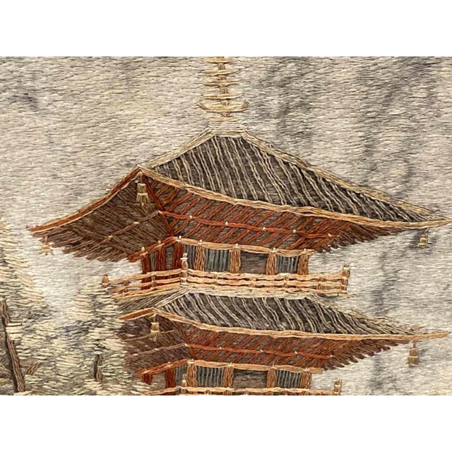 Early 20th Century Japanese Embroidery Textile Pagoda Scenery Panel For Sale - Image 12 of 13