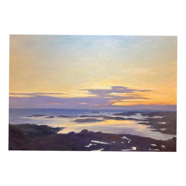 Claude Sauthier, Sunset at Bretagne, Oil on Wood, 1970s For Sale