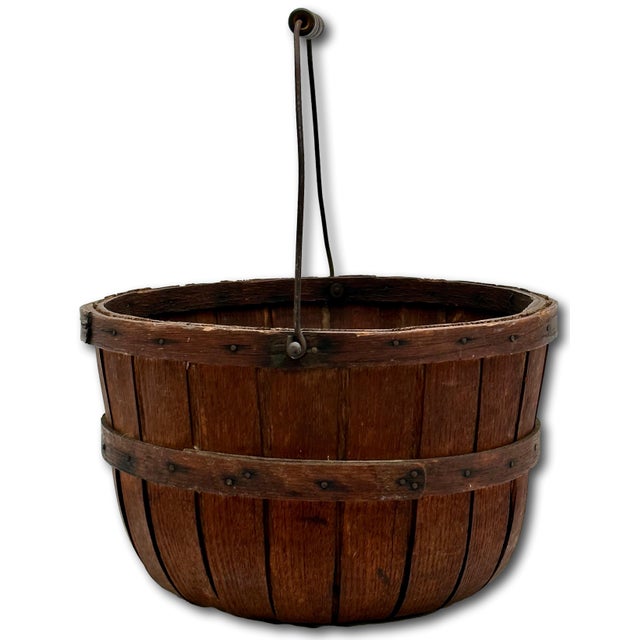 Early 20th Century Great Antique American Hand Made Steam Bent Oak Maine Apple Farm Gathering Basket With Excellent Patina For Sale - Image 5 of 18