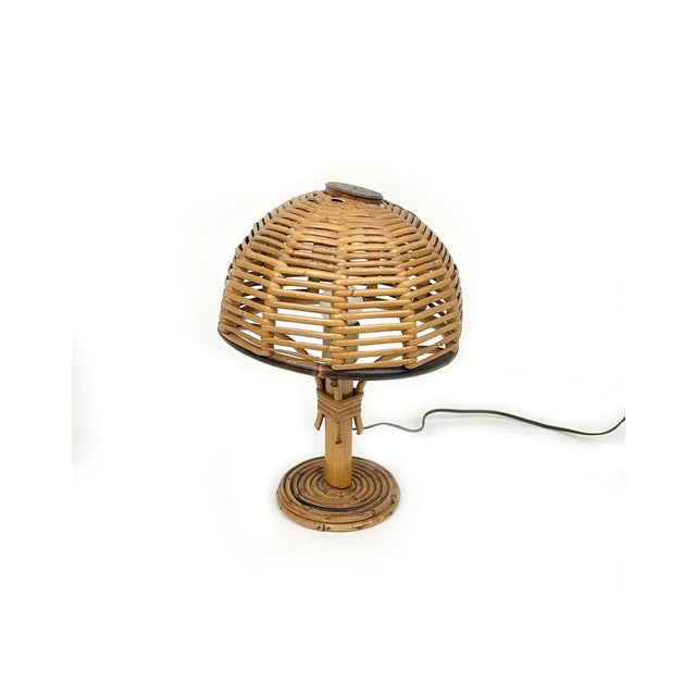 Wood Mid-Century Bamboo & Rattan Table Lamps in the style of Louis Sognot, Italy, 1960s, Set of 2 For Sale - Image 7 of 14