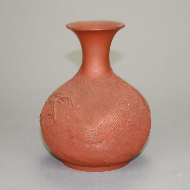 Japanese Japanese Embossed Terra Cotta Vase with Dragon, Circa 1930 For Sale - Image 3 of 4