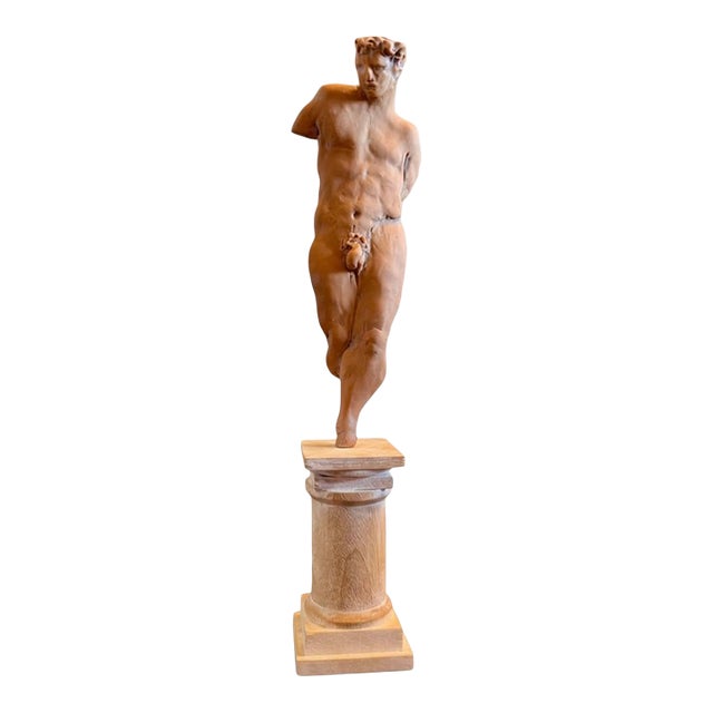 Late 20th Century Campbell G Paxton-Signed Clay Male Figure Sculpture-Fragment of Youth Pensive For Sale