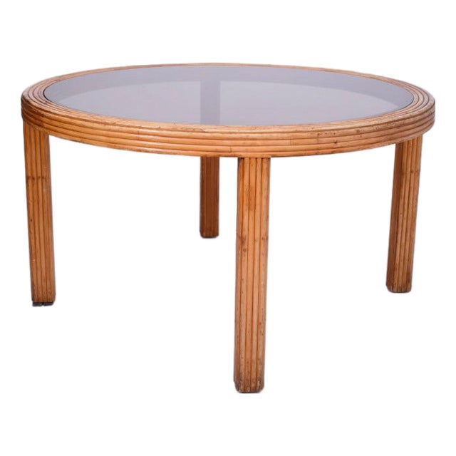 Round Rattan Dining Table, 1970s For Sale